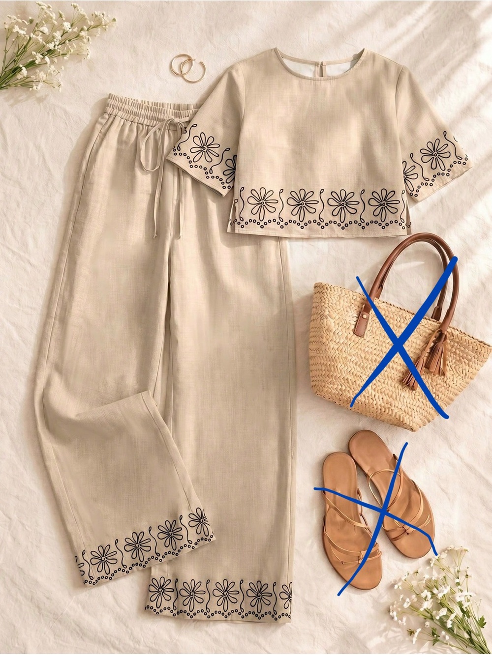 Women's 2 pc set boho black and beige